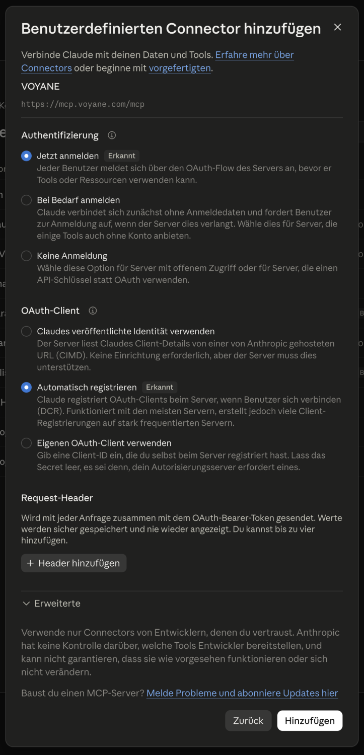 Die Optionen zur Authentifizierung mit den vorausgewählten Einstellungen Jetzt anmelden und Automatisch registrieren